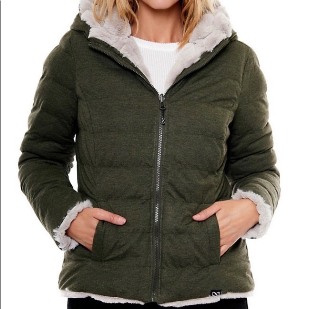 BE BOUNDLESS FauxFur Reversible Jacket Olive SizeM